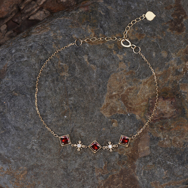 ヴィンテージ 1月の誕生石 天然ガーネット ブレスレット ミニマリスト