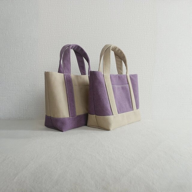 ヴィンテージ加工帆布パープルxベージュのトートバッグs