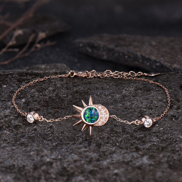 ブラックオパールサンブレスレット ミニマリストサンバーストブレスレット 天体ジュエリームーンブレスレット
