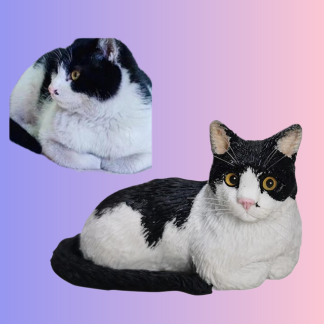 【受注作製】ペットギフト うちの子 写真入り 猫人形 フィギュア、名入れ 愛猫 肖像画 似顔絵❤ペットロス、誕生日、記念日