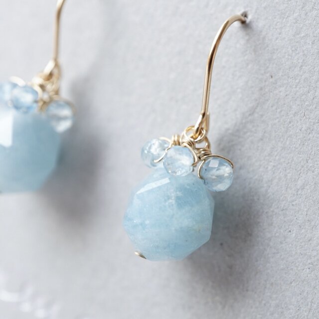 14kgf ムーンストーンとアクアカイヤナイトのピアス ピアス⁄イヤリング