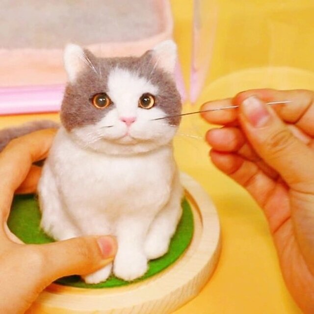 つきみ様オーダー品 羊毛フェルト 猫のぬいぐるみ 受注作製】羊毛フェルト、うちの子、猫ぬいぐるみ、フェルト猫