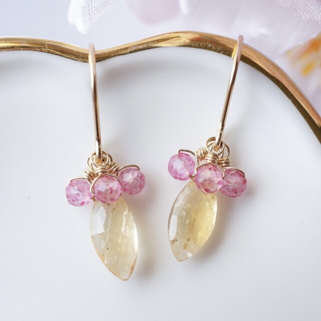 「ほんのり桜」ピンクトパーズ インペリアルトパーズ 天然石 11月誕生石 ピアス イヤリング 春 14kgf