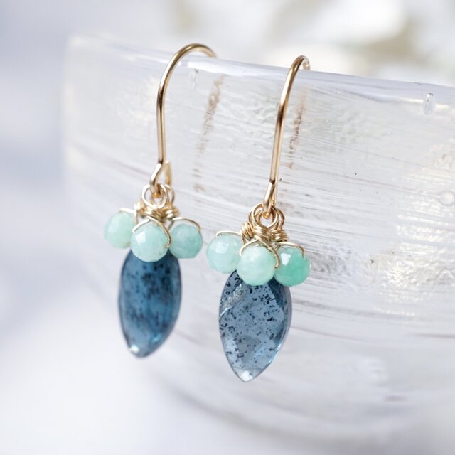 「シュワッと爽やか」モスカイヤナイト エメラルド 14kgf ピアス イヤリング 母の日 春 金属アレルギー対応