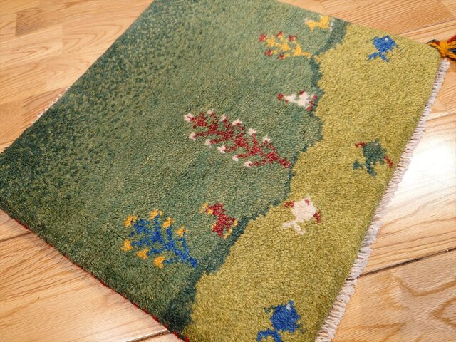 ペルシャ　ギャッベ ミニマット 円形　41×40 黄金色　鹿 新規入荷】ペルシャ ギャッベ 玄関マット 88x63cm 黄金色 生命の