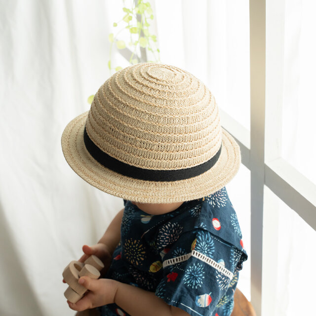 HARU ハル 子供用 麦わら風帽子 ナチュラル×ブラック 54cm [YO-K001-BK54]