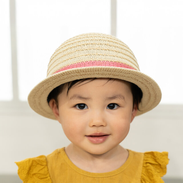 HARU ハル 子供用 麦わら風帽子 ナチュラル×ピンク 52cm [YO-K001-PK52]