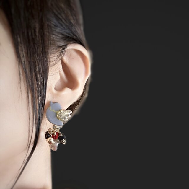 鳥と林檎のイヤリング/ピアス ＆ いちごのイヤーカフセット | iichi