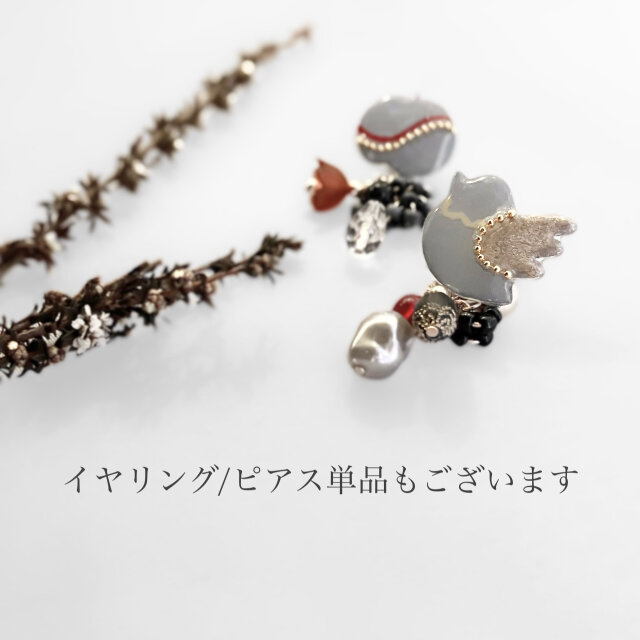 鳥と林檎のイヤリング/ピアス ＆ いちごのイヤーカフセット | iichi