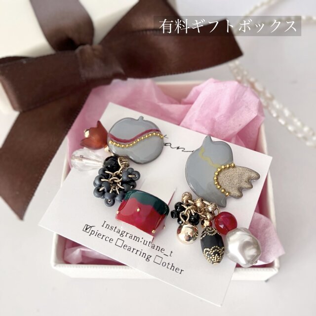 鳥と林檎のイヤリング/ピアス ＆ いちごのイヤーカフセット | iichi