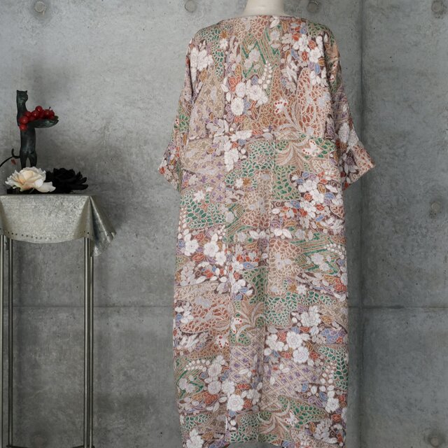 辻ヶ花のワンピース ゆったり目 ドロップショルダー 着物リメイク 