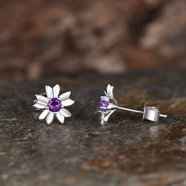 2月の誕生石 天然アメジスト ピアス 桜のスタッドピアス 花のピアス