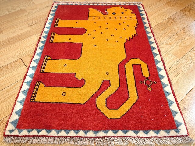 ペルシャ オールドギャッベ 15年 アマレバフト 95x65㎝ ライオン 赤