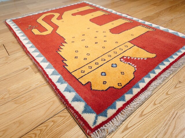 ペルシャ オールドギャッベ 15年 アマレバフト 95x65㎝ ライオン 赤