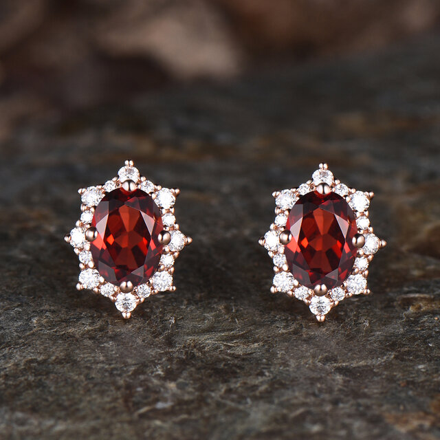 1 月の誕生石 天然ガーネット ピアス モアッサナイト ハロー ピアス レッドジェムストーン アニバーサリー ピアス