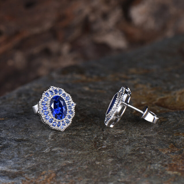 ミルグレイン 9月の誕生石 ブルーサファイア ピアス ヴィンテージ