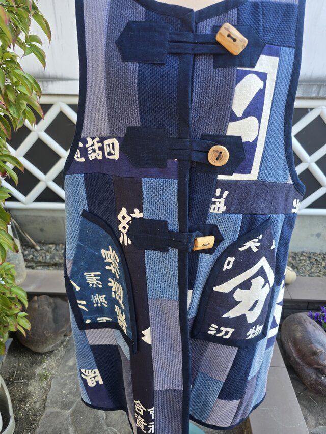着物リメイク 古布手作り 柔道着 前掛けパッチワーク ロング