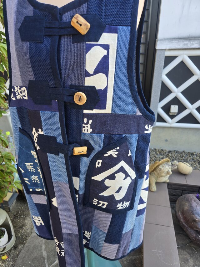 着物リメイク 古布手作り 柔道着 前掛けパッチワーク ロングベスト