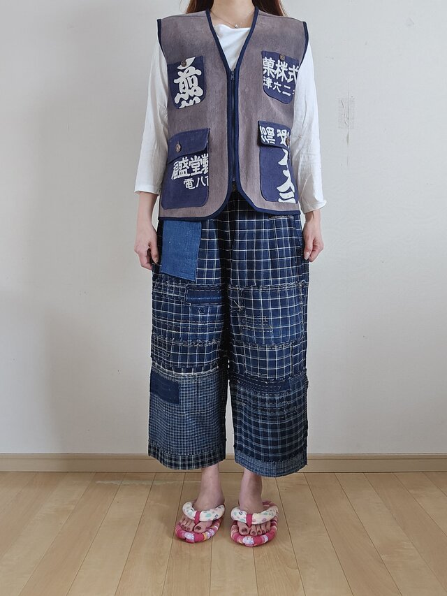 着物リメイク 古布手作り 前掛け ベスト 前ファスナー 男女兼用