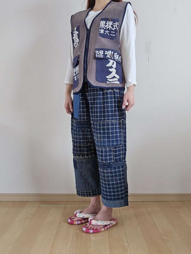 着物リメイク 古布手作り 前掛け ベスト 前ファスナー 男女兼用