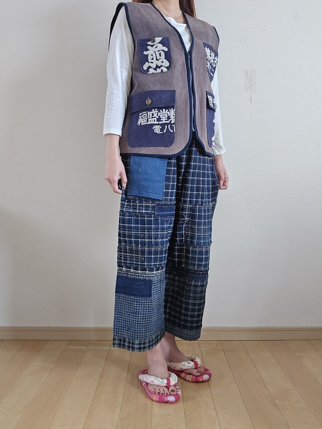 着物リメイク 古布手作り 前掛け ベスト 前ファスナー 男女兼用