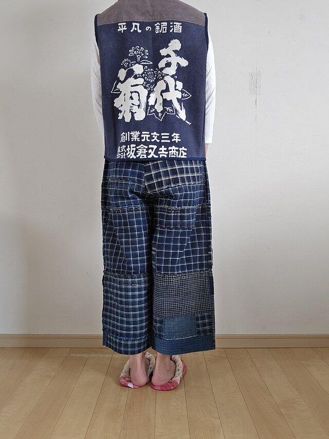 着物リメイク 古布手作り 前掛け ベスト 前ファスナー 男女兼用