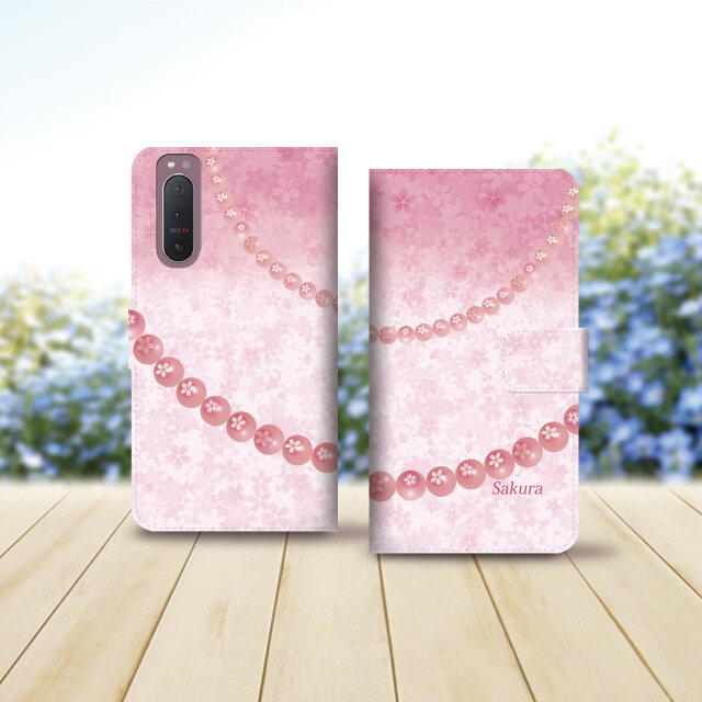 Android シンプル手帳型スマホケース（カメラ穴あり/はめ込みタイプ）【桜パール】