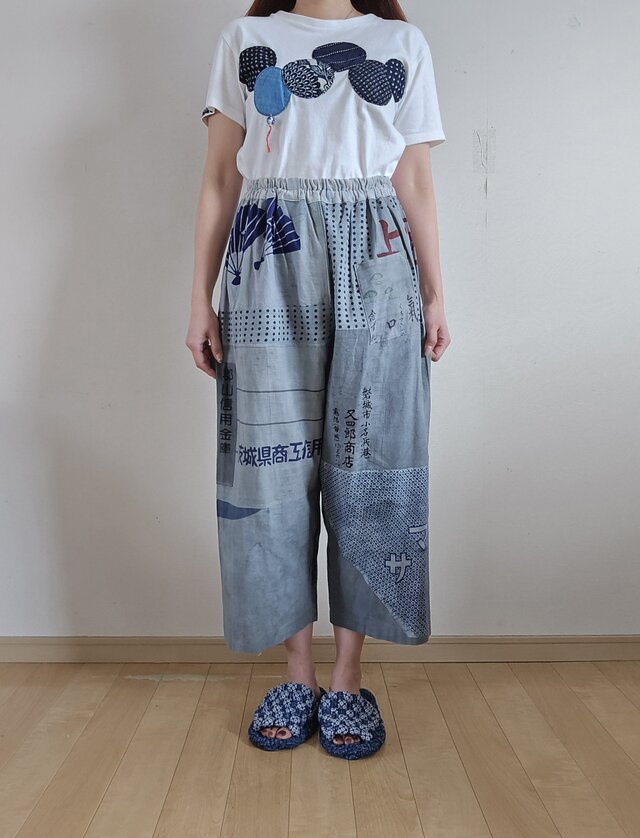 着物リメイク　手作り　手ぬぐい　パッチワーク　パンツ