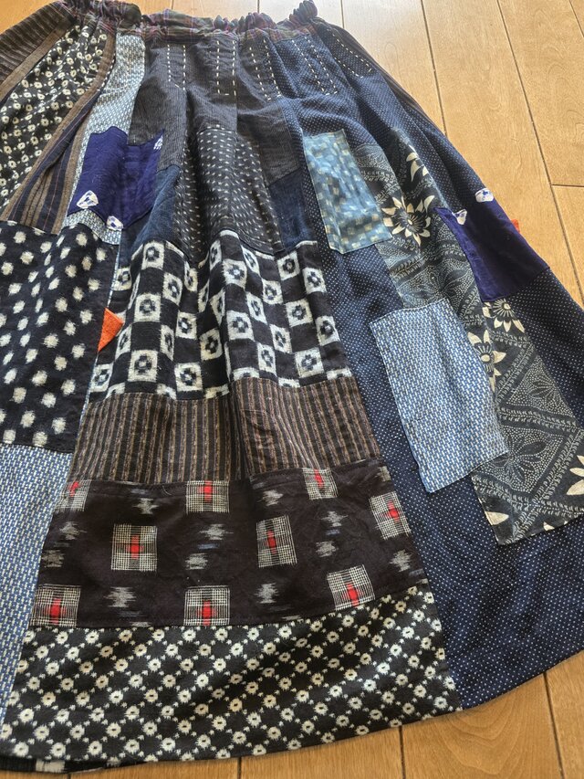 着物リメイク 古布 手作り 絣 パッチワーク スカート | iichi 日々の
