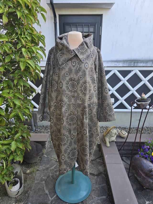 着物リメイク　手作り　大島紬　スプリングコート　裏地付き