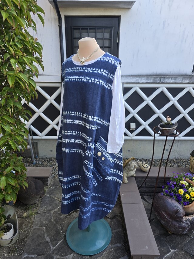 着物リメイク 手作り 麻 絞り ジャンパースカート | iichi 日々の