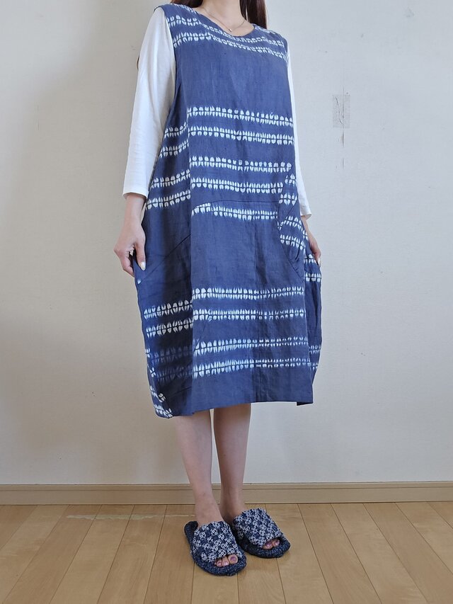 着物リメイク 手作り 麻 絞り ジャンパースカート | iichi 日々の