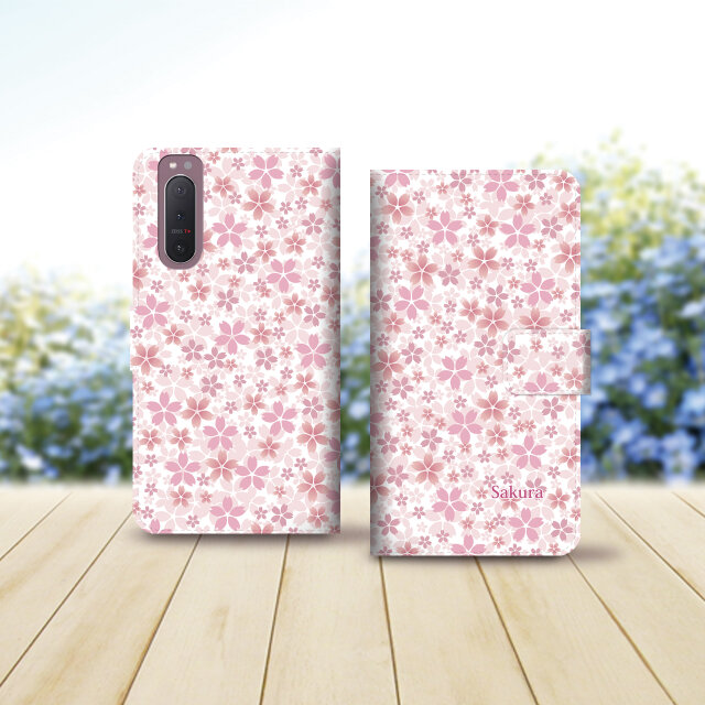 Android シンプル手帳型スマホケース（カメラ穴あり/はめ込みタイプ）【桜のじゅーたん（New Design）】