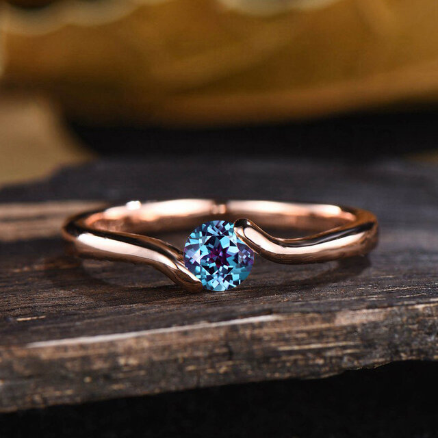 5mm ラウンドカット 6月誕生石 アレキサンドライト リング カラーチェンジストーン ソリティアリング