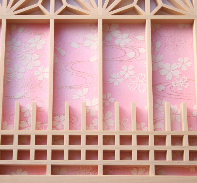 組子アートパネル 【書院障子風 八角面角麻帯 友禅紙＜桜＞】 和風