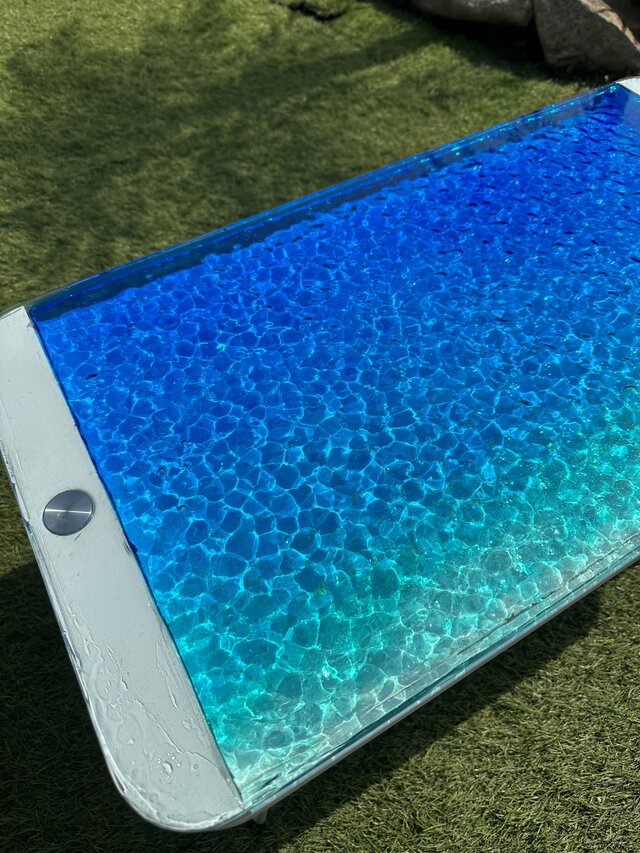 オーシャンアート ブルーウォーター 折りたたみガラステーブル