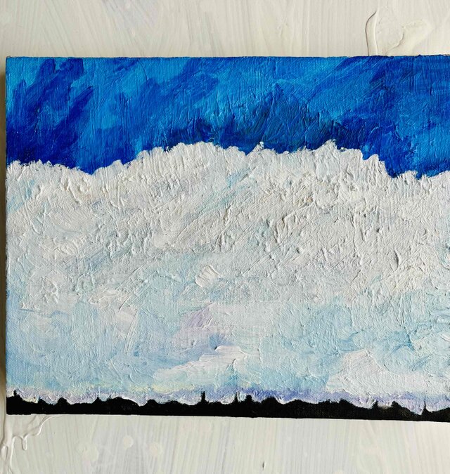 22×27㎝「巨大雲の在る街」油彩・原画・F3