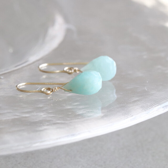 春色◆ 天然石アマゾナイト　ドロップ 　ピアス/イヤリング　アレルギー対応　--Hope--