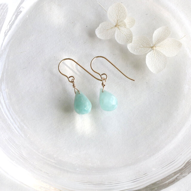 春色◇ 天然石アマゾナイト ドロップ ピアス/イヤリング アレルギー