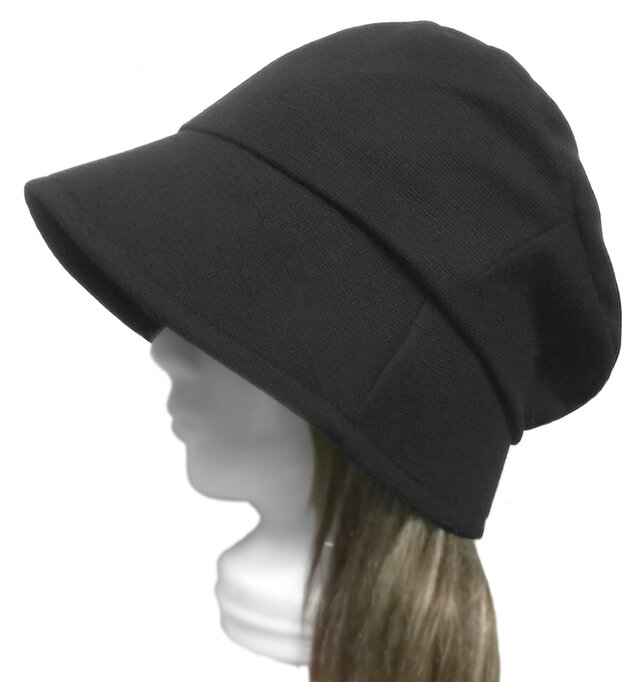 ゆったりトップ・つば広バケットハット◆変り織ハーフリネンニット／ブラック　◇紫外線対策・小顔効果・オールシーズン着用◇