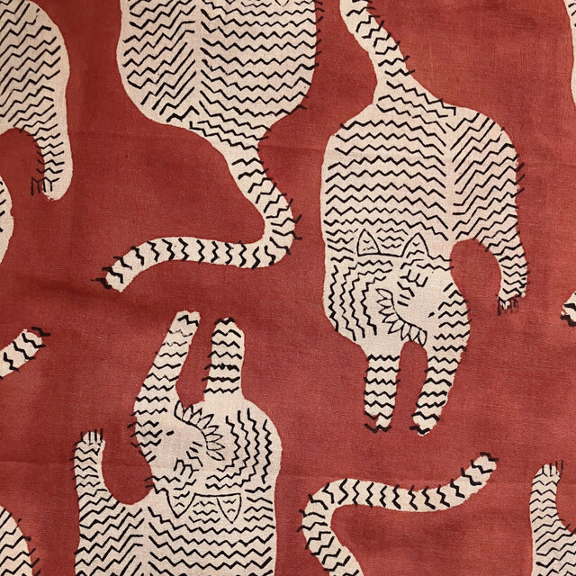 インド ブロックプリント生地 [33cm] Bagru タイガー04 レッド地