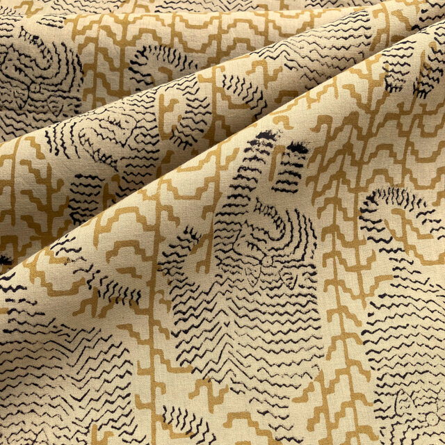 インド ブロックプリント生地 [50cm単位切売]Bagru タイガー04 イエローシェブロン地 SA IF0234