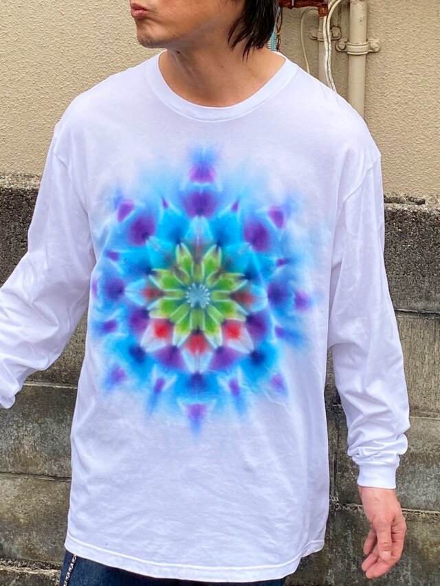 タイダイ 長袖 Tシャツ XXLサイズ 曼荼羅 ホワイトHIPPIES DYE新作　 HD23-75