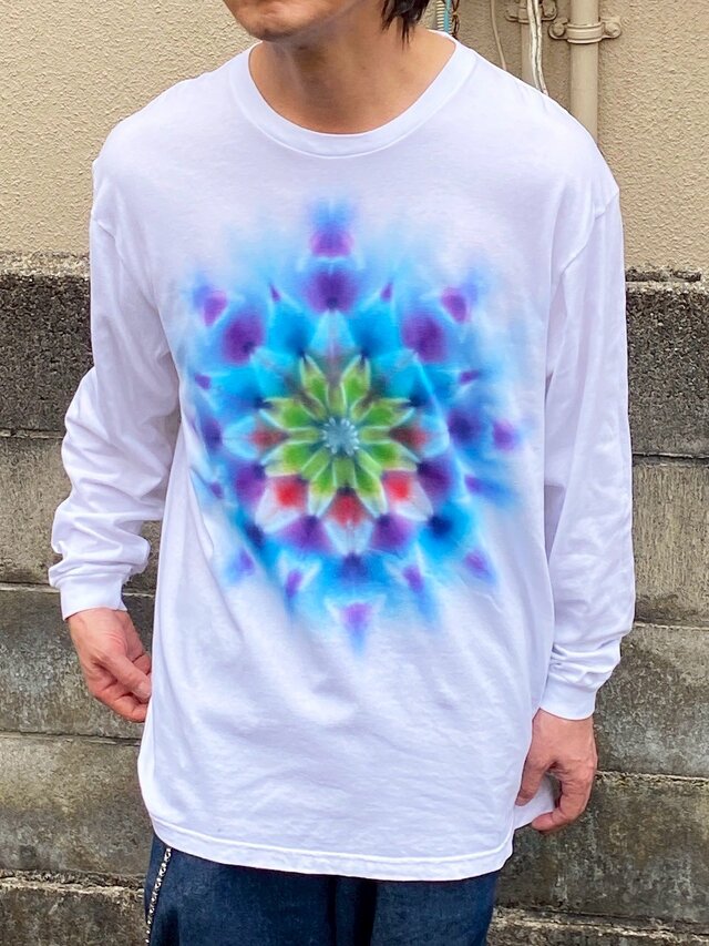 タイダイ 長袖 Tシャツ XXLサイズ 曼荼羅 ホワイトHIPPIES DYE新作