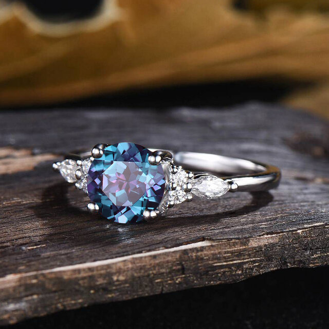6月の誕生石アレキサンドライト婚約指輪925スターリングシルバーカラー