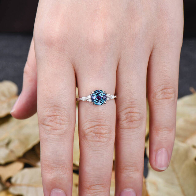 6月の誕生石アレキサンドライト婚約指輪925スターリングシルバー