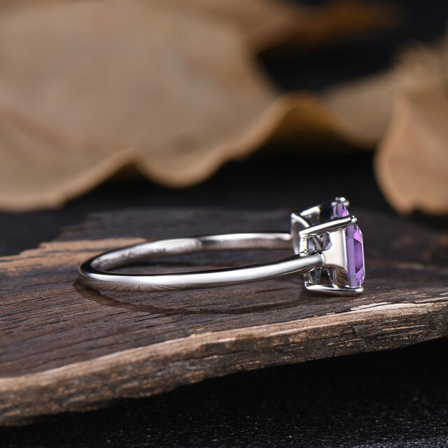 2月の誕生石 パープルクリスタル 天然アメジスト リング 蝶ネクタイ