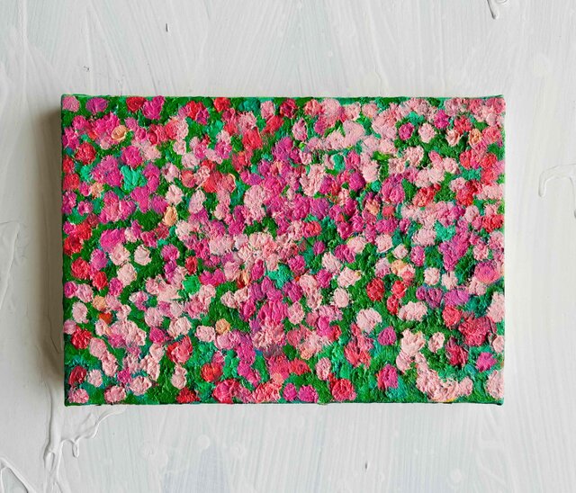 16×23㎝「ピンクの花畑」油彩・原画・サムホールサイズ | iichi 日々の