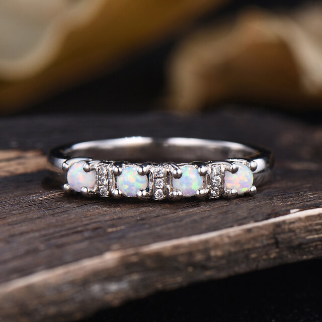 10月の誕生石ホワイトオパールリング結婚指輪記念日誕生日リング925スターリングシルバーホワイトゴールドジュエリーギフト