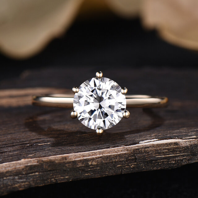 7mm モアッサナイト リング 925 スターリングシルバー K10/K14/K18 イエローゴールド リング 結婚指輪